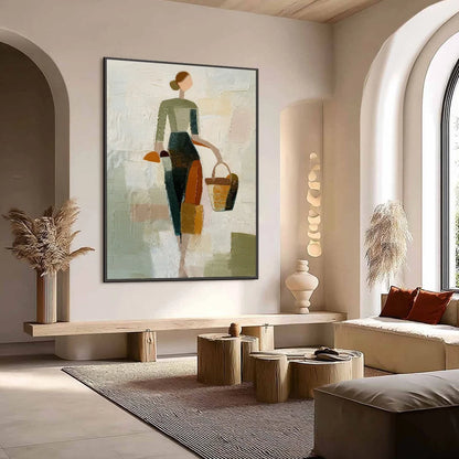 THE GATHERER: Textured Abstract Figurative Painting of a Woman | Figurative mood, soft natural light studio shot