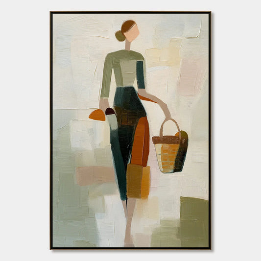 THE GATHERER: Textured Abstract Figurative Painting of a Woman | hanging in living room, Figurative wall art