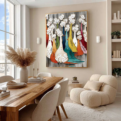 THE GATHERING: Colorful Textured Abstract Figurative Painting | Figurative mood, soft natural light studio shot