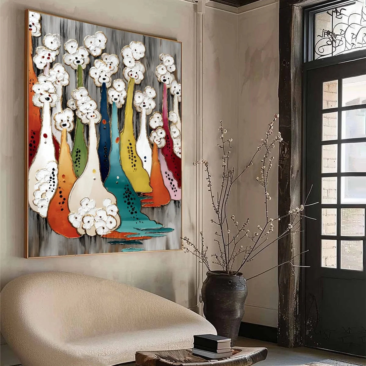 THE GATHERING: Colorful Textured Abstract Figurative Painting | multi-color palette, original oil on stretched canvas art
