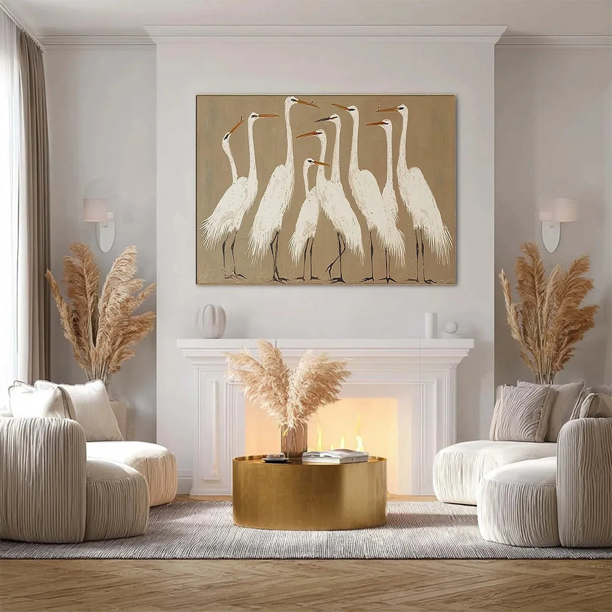 THE GATHERING: Elegant White Egret Flock Animal Oil Painting | Figurative closeup, raised brushwork detail