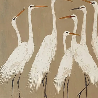 THE GATHERING: Elegant White Egret Flock Animal Oil Painting | rolled canvas, ready for custom framing