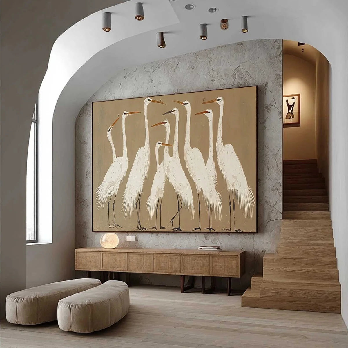 THE GATHERING: Elegant White Egret Flock Animal Oil Painting | Figurative mood, soft natural light studio shot