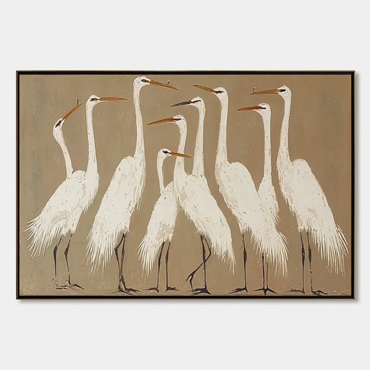 THE GATHERING: Elegant White Egret Flock Animal Oil Painting | hanging in living room, Figurative wall art