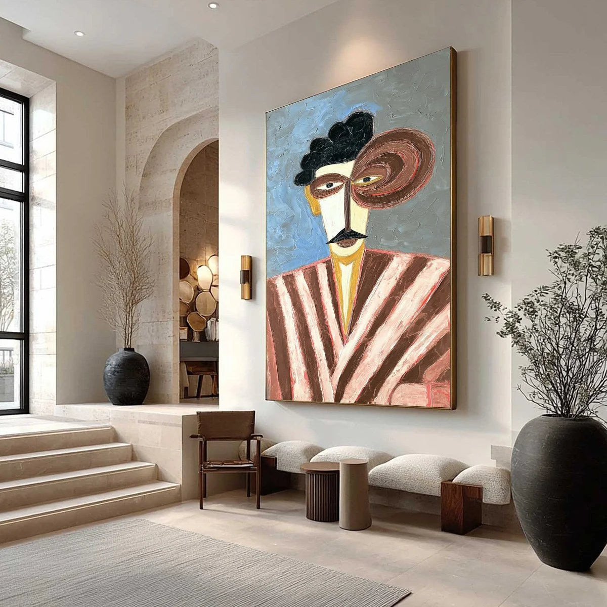 THE GENTLEMAN: Expressive Abstract Portrait Oil Painting for Modern Decor | Abstract mood, soft natural light studio shot
