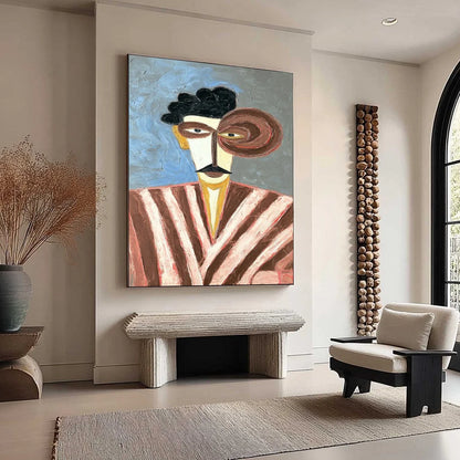 THE GENTLEMAN: Expressive Abstract Portrait Oil Painting for Modern Decor | multi-color palette, original oil on stretched canvas art