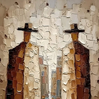 THE JOURNEYMEN: Textured Figurative Impasto Painting | rectangular format, hand-painted canvas edge
