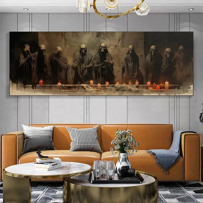 THE LAST SUPPER: Dark Art, Gothic Decor, Panoramic Wall Art | Abstract closeup, raised brushwork detail