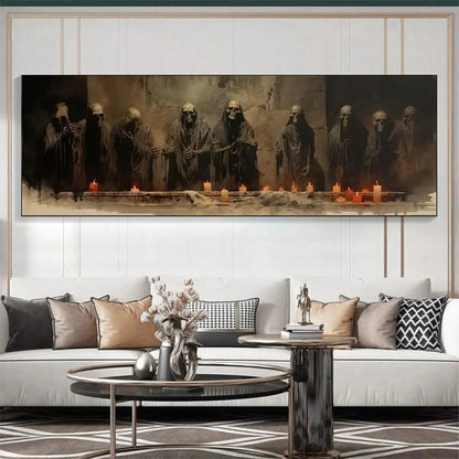 THE LAST SUPPER: Dark Art, Gothic Decor, Panoramic Wall Art | multi-color palette, original oil on stretched canvas art