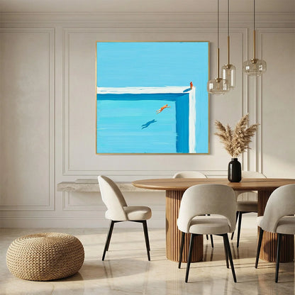 THE LEAP: Minimalist Art of a Summer Pool Dive | Minimalist closeup, raised brushwork detail