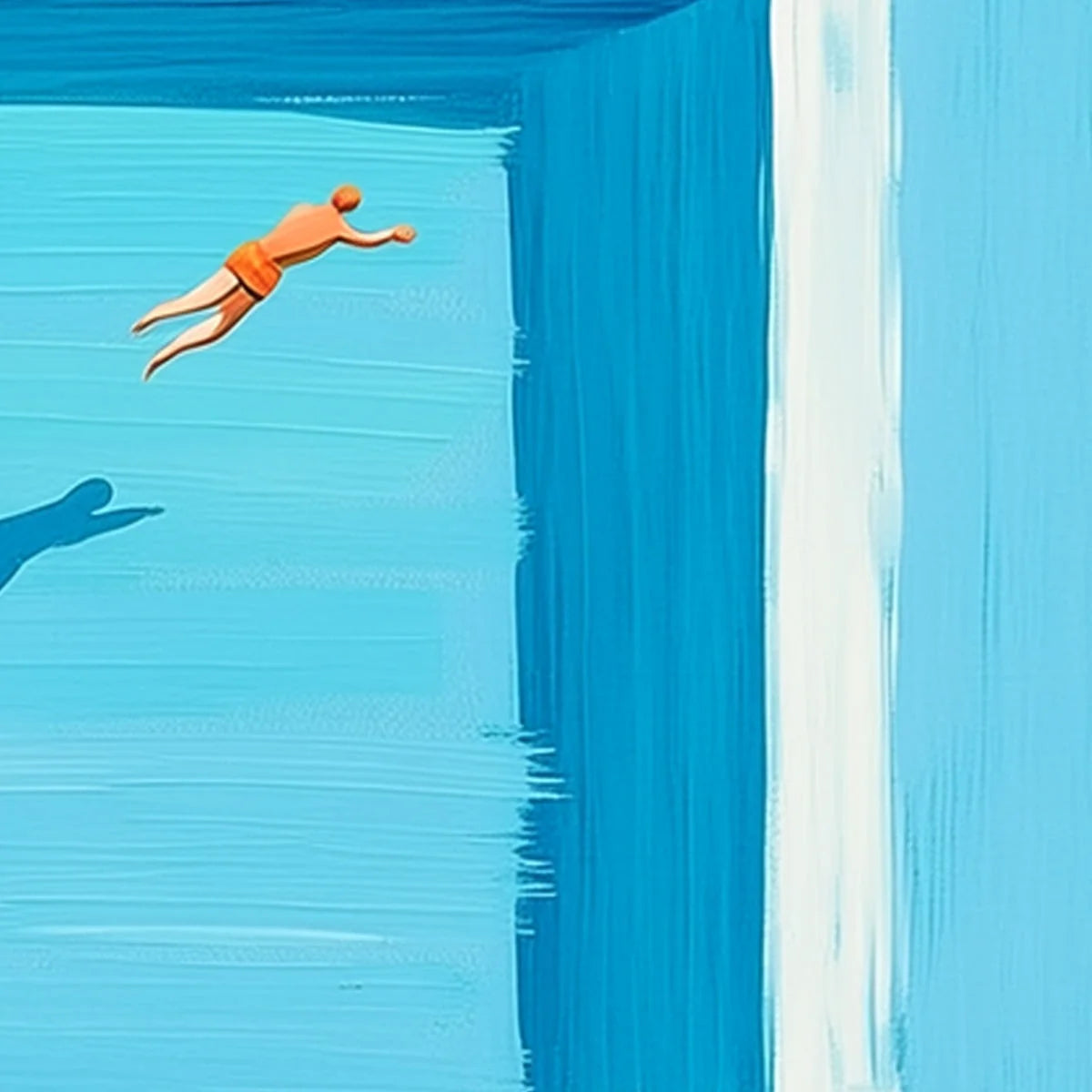 THE LEAP: Minimalist Art of a Summer Pool Dive | rectangular format, hand-painted canvas edge