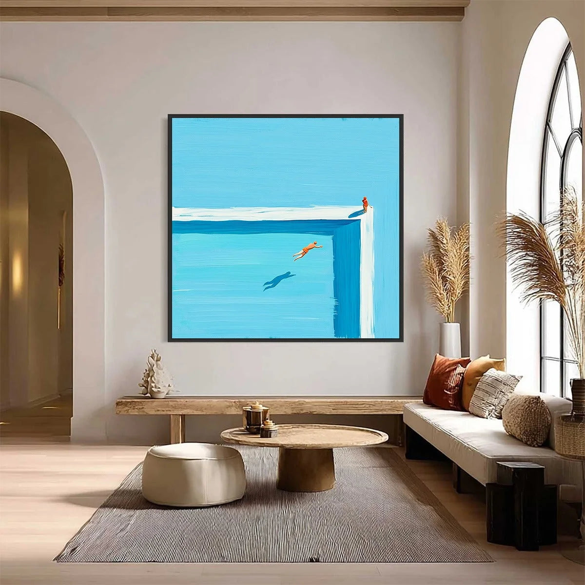 THE LEAP: Minimalist Art of a Summer Pool Dive | black frame version on white wall