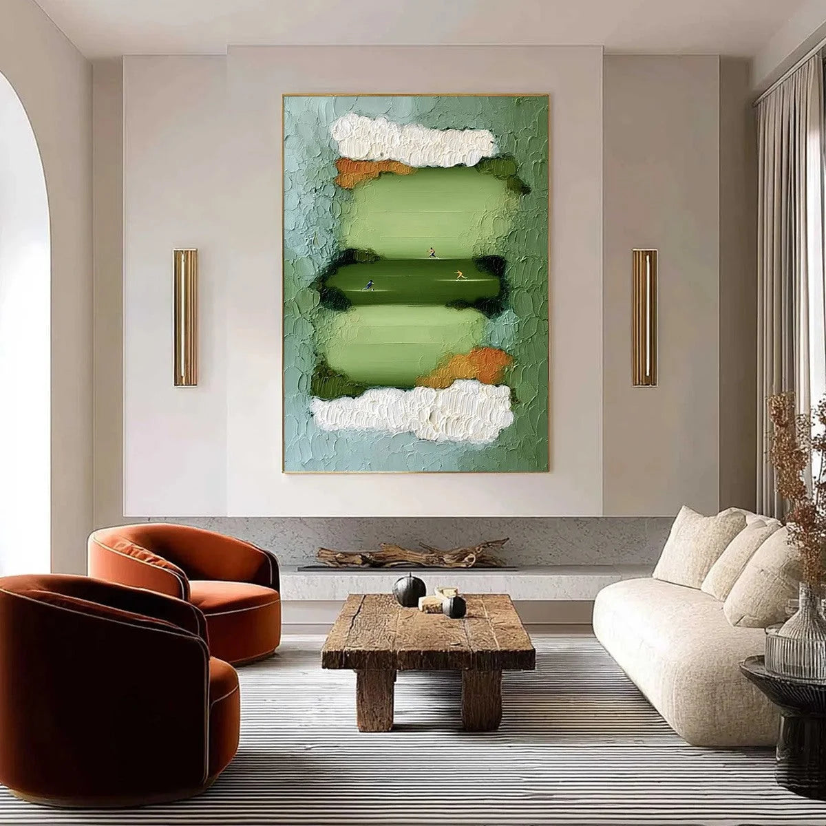 THE LONG RUN: Textured Abstract Green Landscape Painting with Runners | Abstract closeup, raised brushwork detail