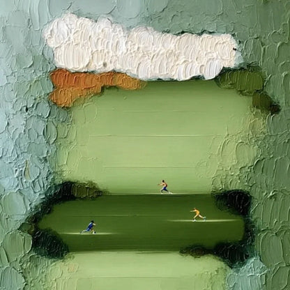 THE LONG RUN: Textured Abstract Green Landscape Painting with Runners | rectangular format, hand-painted canvas edge