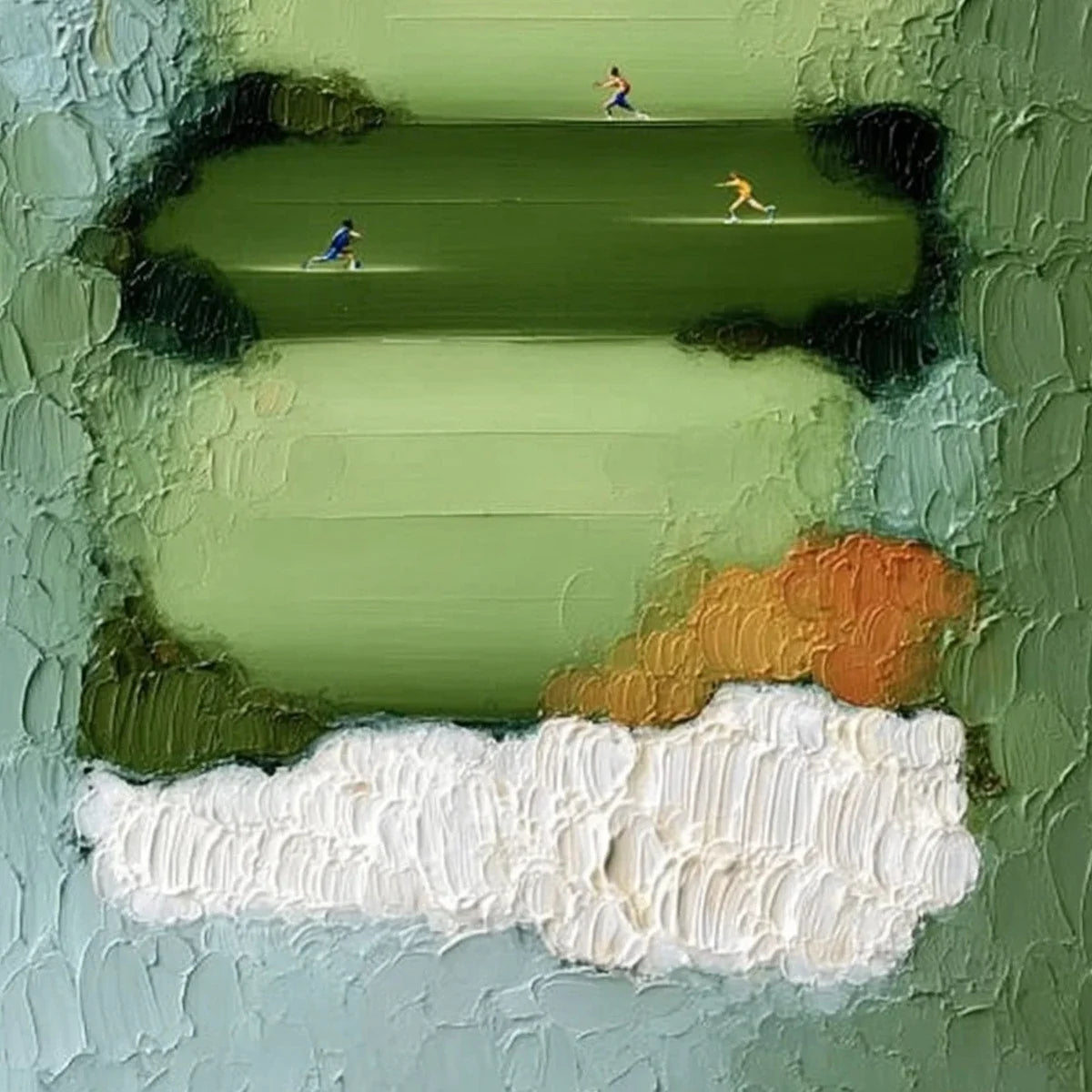 THE LONG RUN: Textured Abstract Green Landscape Painting with Runners | rolled canvas, ready for custom framing
