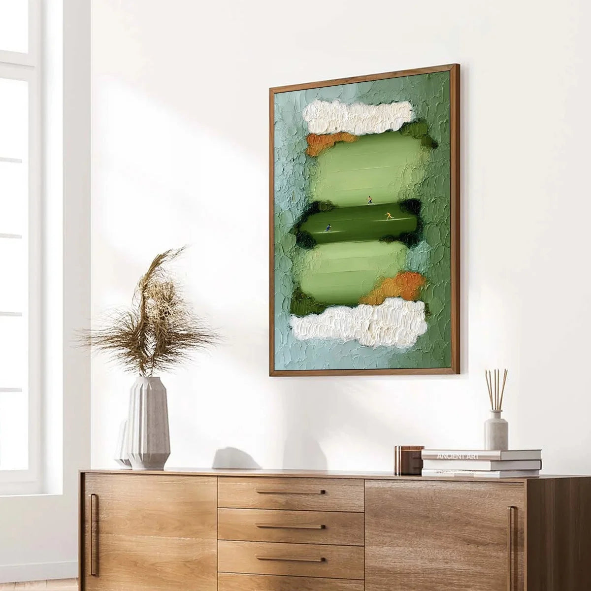 THE LONG RUN: Textured Abstract Green Landscape Painting with Runners | green palette, original oil on stretched canvas art