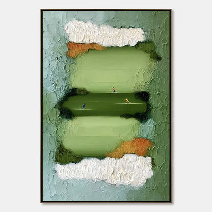 THE LONG RUN: Textured Abstract Green Landscape Painting with Runners | hanging in living room, Abstract wall art