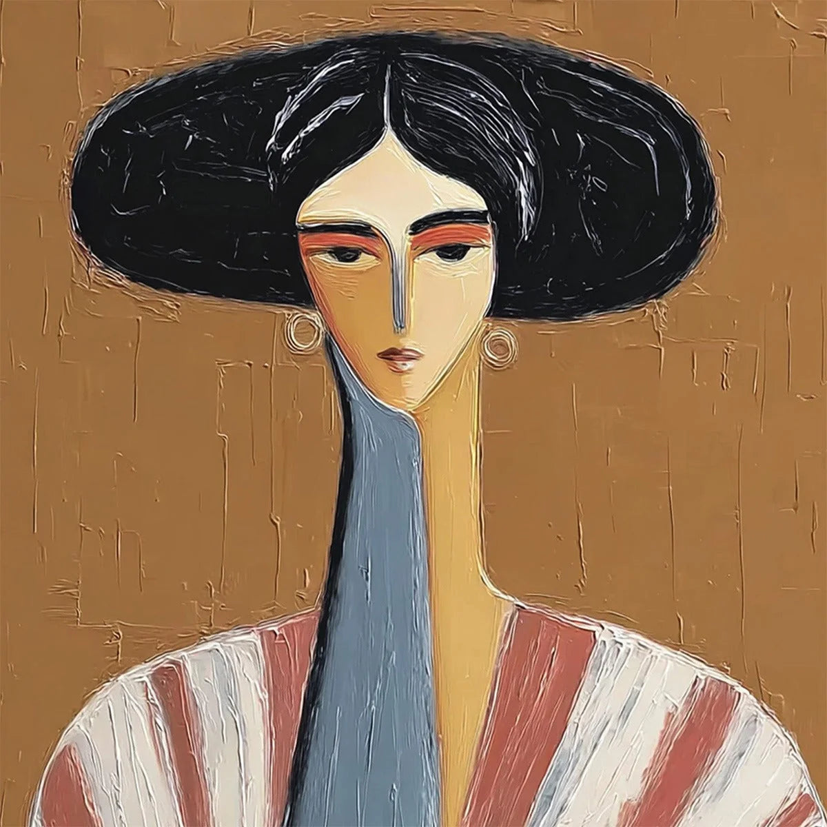 THE MUSE: Textured Figurative Portrait Oil Painting for Modern Decor | rectangular format, hand-painted canvas edge