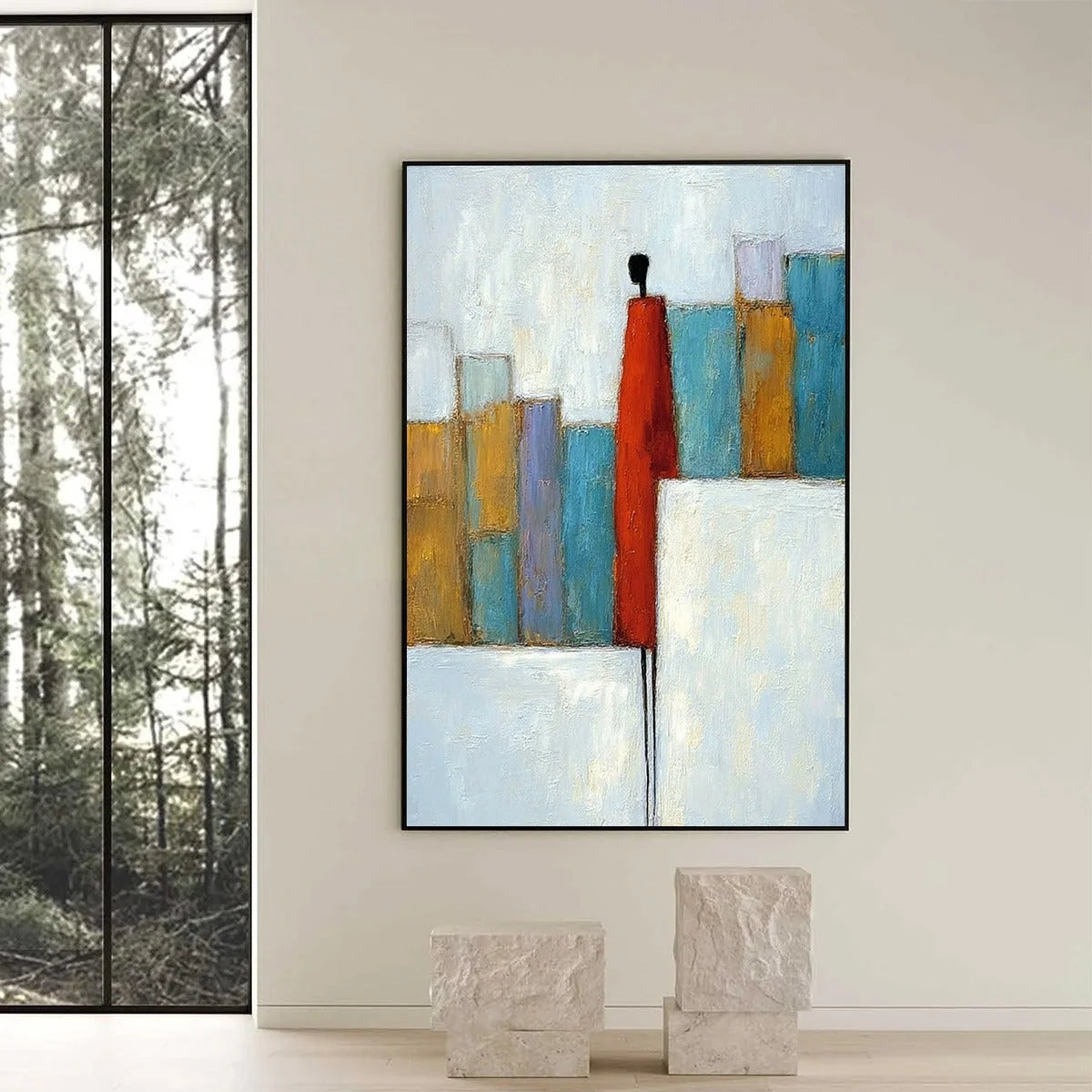 THE OBSERVER: Colorful Abstract Figurative Cityscape Painting | Figurative closeup, raised brushwork detail