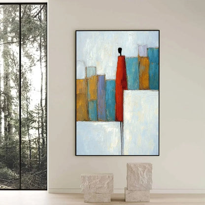 THE OBSERVER: Colorful Abstract Figurative Cityscape Painting | Figurative closeup, raised brushwork detail