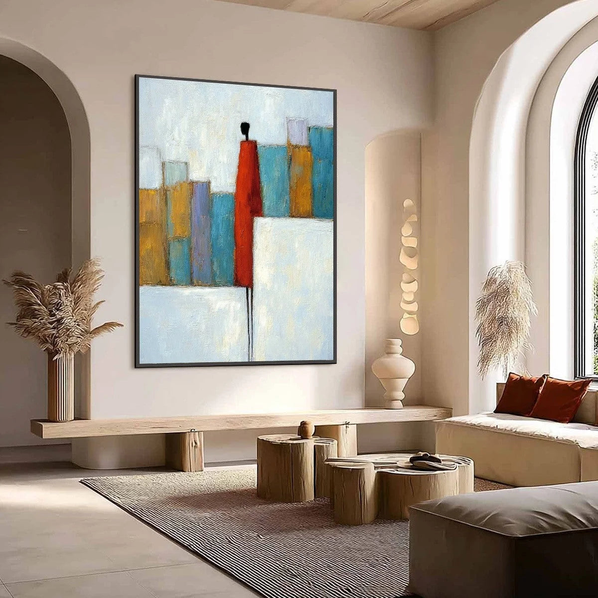 THE OBSERVER: Colorful Abstract Figurative Cityscape Painting | Figurative mood, soft natural light studio shot