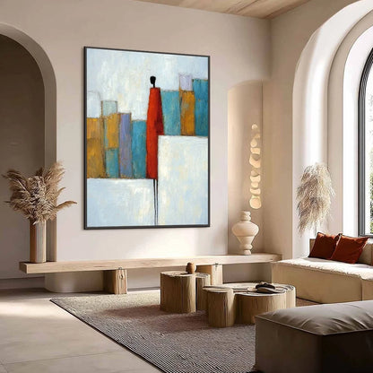 THE OBSERVER: Colorful Abstract Figurative Cityscape Painting | Figurative mood, soft natural light studio shot