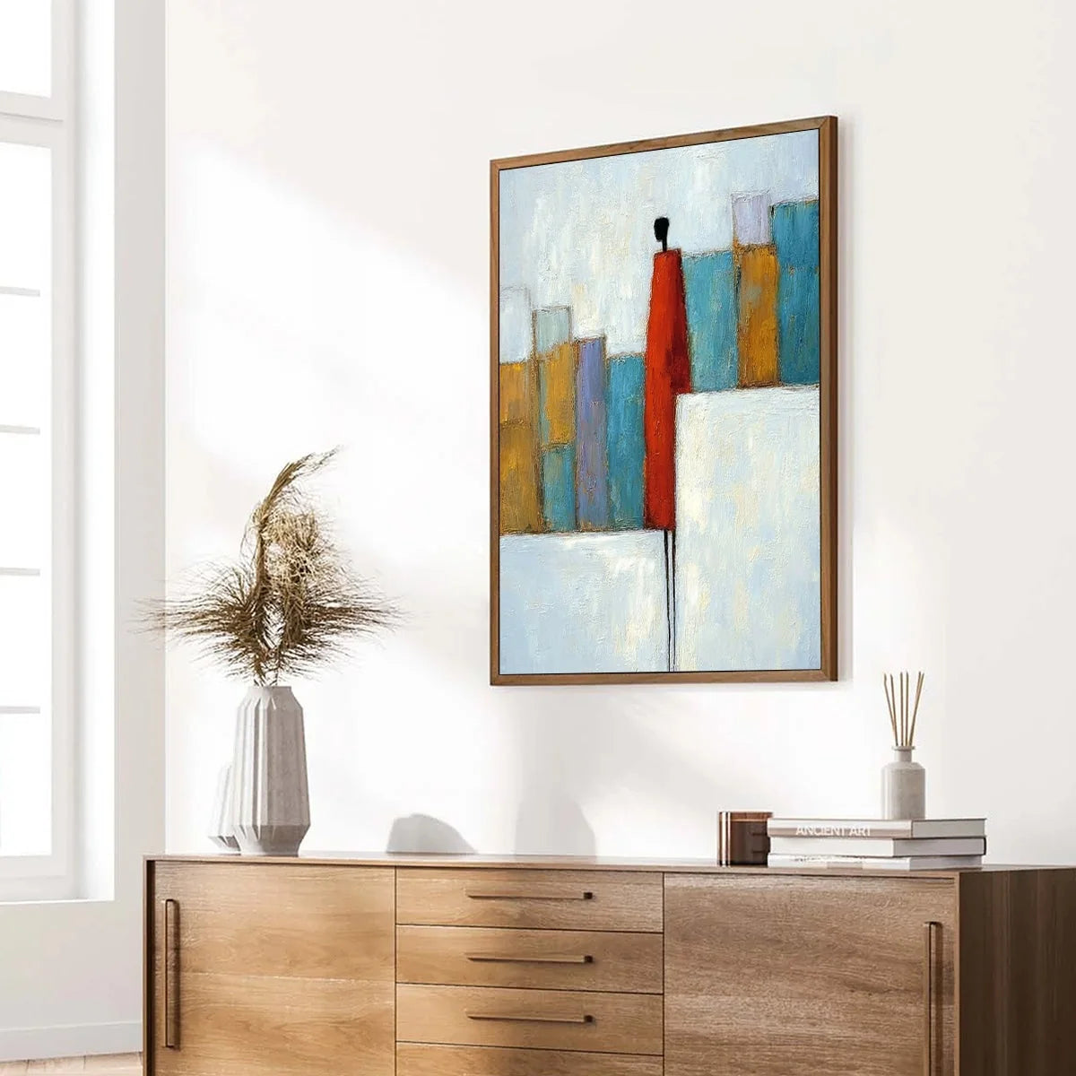 THE OBSERVER: Colorful Abstract Figurative Cityscape Painting | multi-color palette, original oil on stretched canvas art