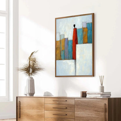 THE OBSERVER: Colorful Abstract Figurative Cityscape Painting | multi-color palette, original oil on stretched canvas art