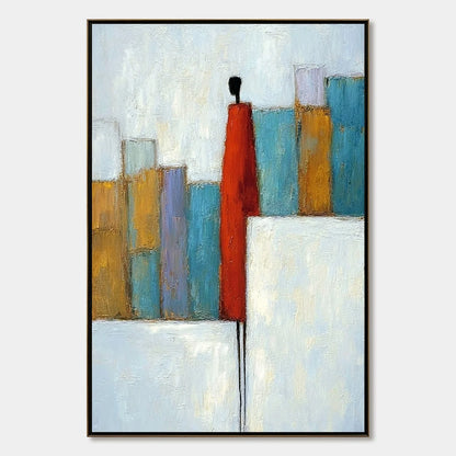 THE OBSERVER: Colorful Abstract Figurative Cityscape Painting | hanging in living room, Figurative wall art