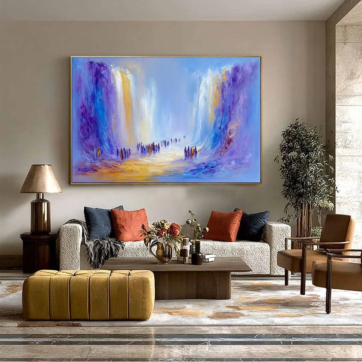THE PASSAGE: Epic Journey Abstract Impasto Palette Knife Painting | gold frame stretched on neutral wall
