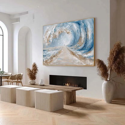 THE PATH WITHIN THE TIDE: Large Textured Abstract Seascape Painting | Abstract mood, soft natural light studio shot