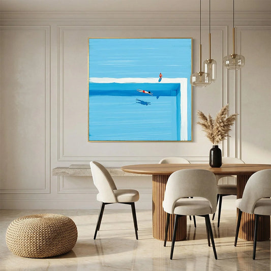 THE PLUNGE: Minimalist Blue Art of a Summer Pool Scene