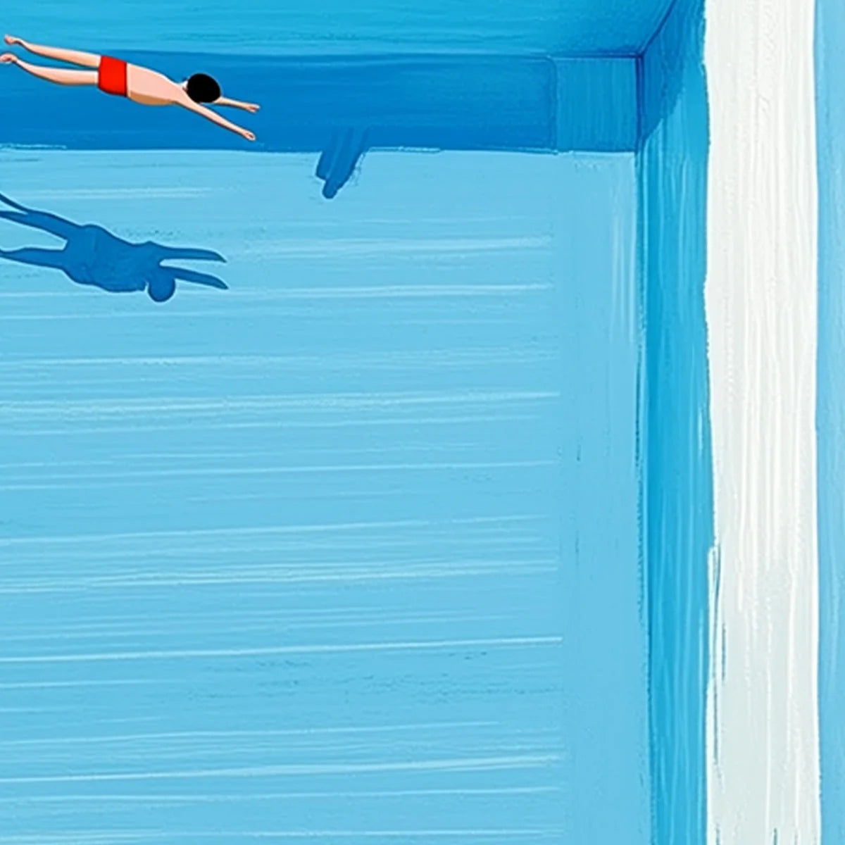 THE PLUNGE: Minimalist Blue Art of a Summer Pool Scene | rectangular format, hand-painted canvas edge