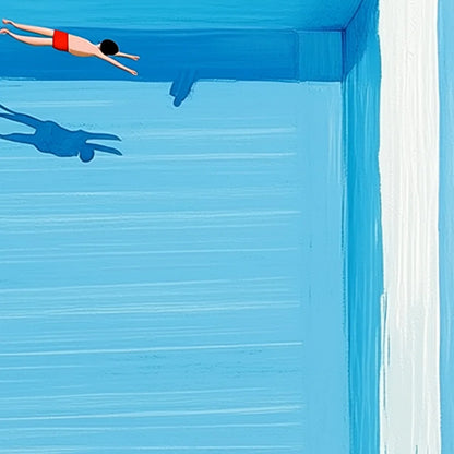 THE PLUNGE: Minimalist Blue Art of a Summer Pool Scene | rectangular format, hand-painted canvas edge