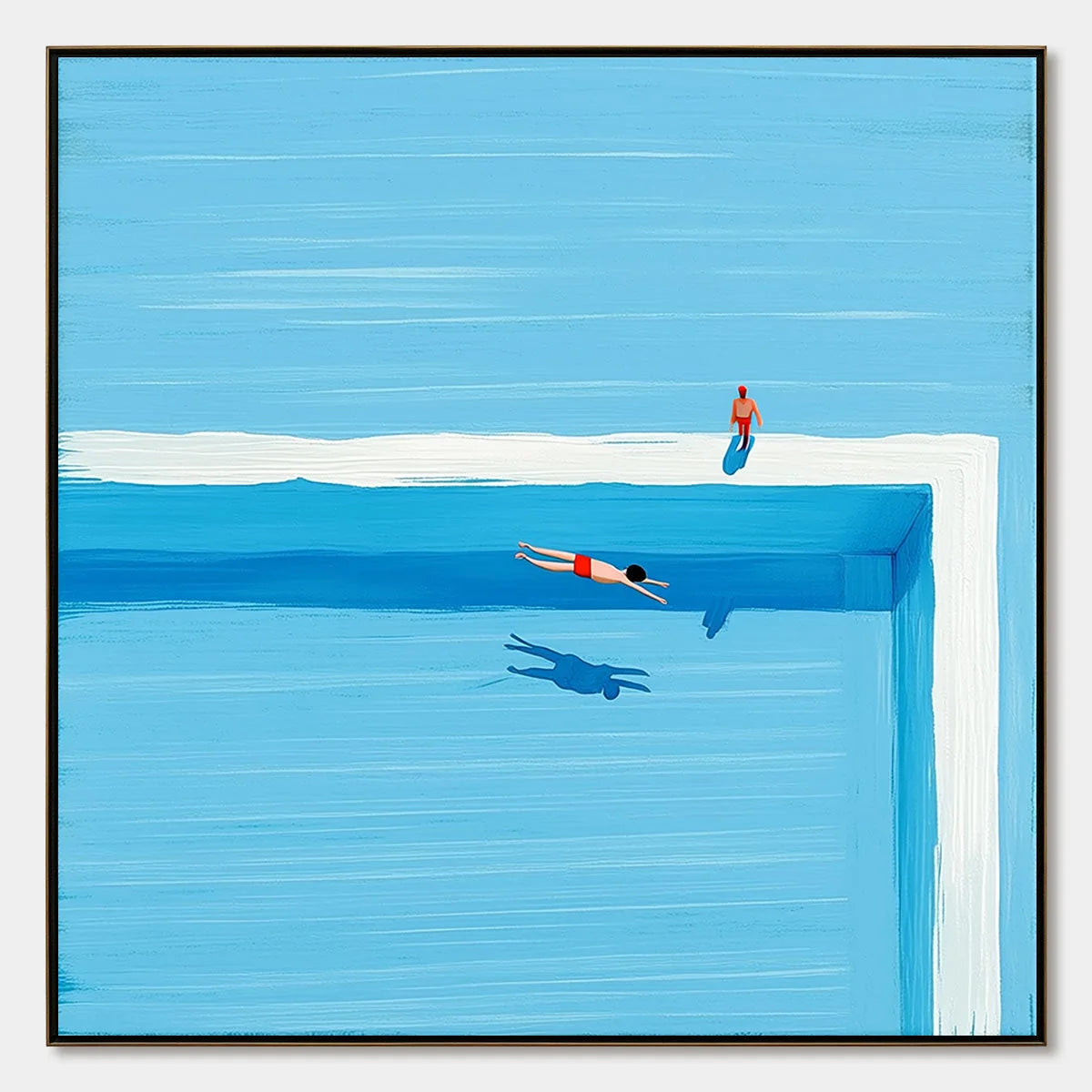 THE PLUNGE: Minimalist Blue Art of a Summer Pool Scene | hanging in living room, Minimalist wall art