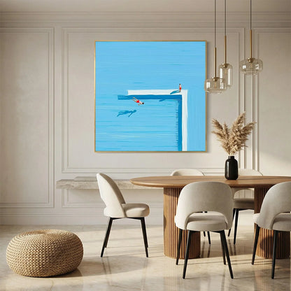 THE PLUNGE: Minimalist Modern Art of a Summer Pool Scene | Minimalist closeup, raised brushwork detail