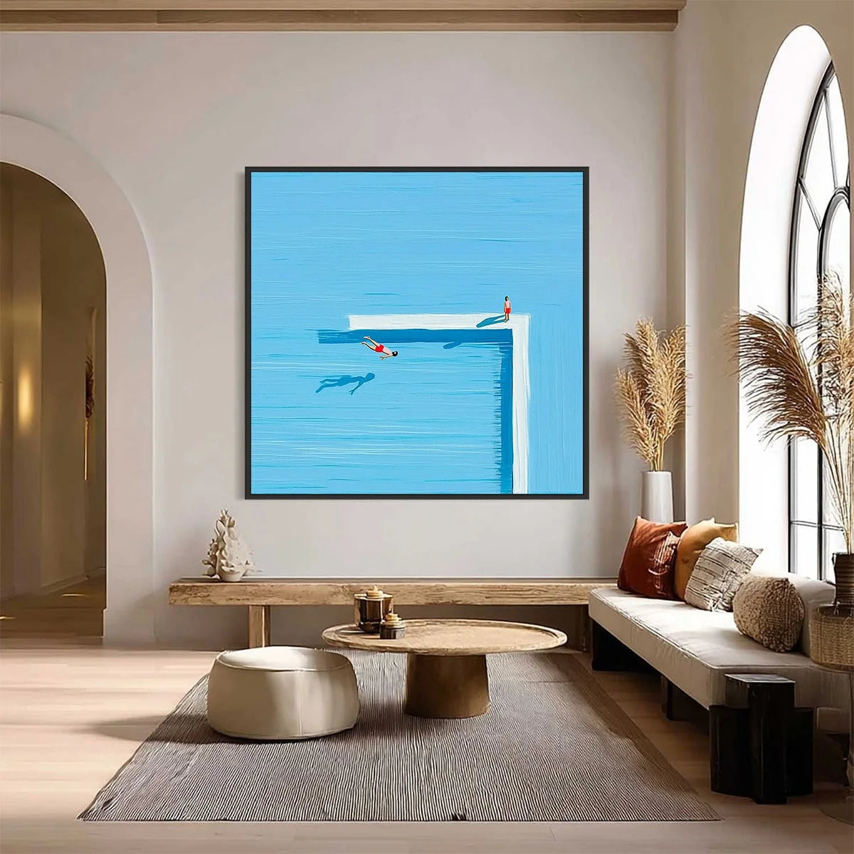THE PLUNGE: Minimalist Modern Art of a Summer Pool Scene | black frame version on white wall