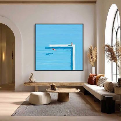 THE PLUNGE: Minimalist Modern Art of a Summer Pool Scene | black frame version on white wall