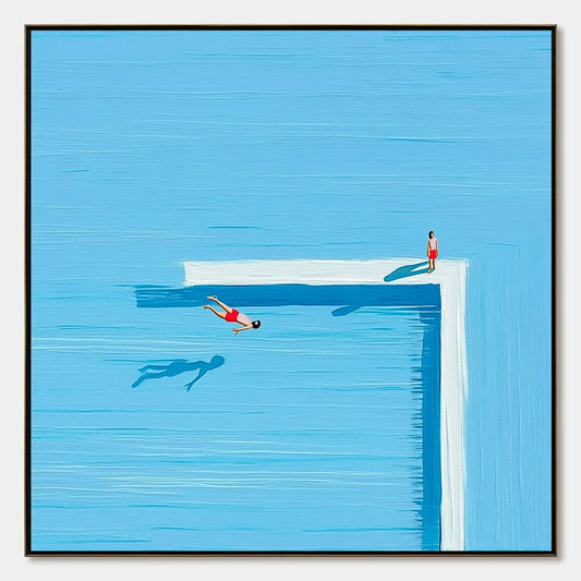 THE PLUNGE: Minimalist Modern Art of a Summer Pool Scene | hanging in living room, Minimalist wall art