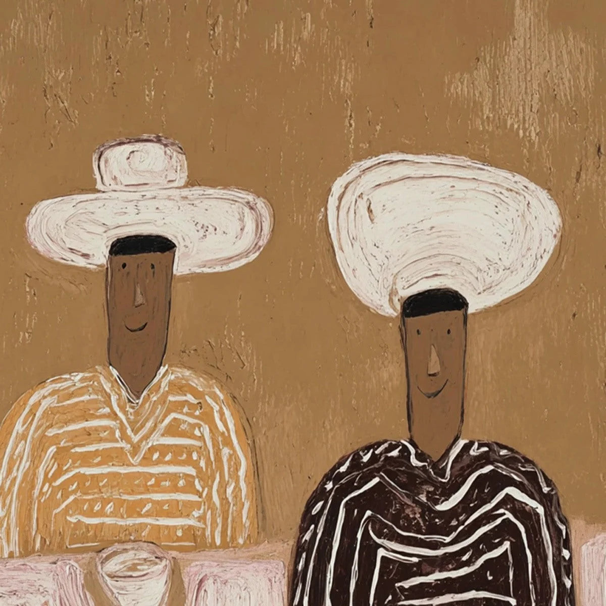 THE SHARING BOWL: Textured Wabi Sabi Painting of Shared Moments | rectangular format, hand-painted canvas edge