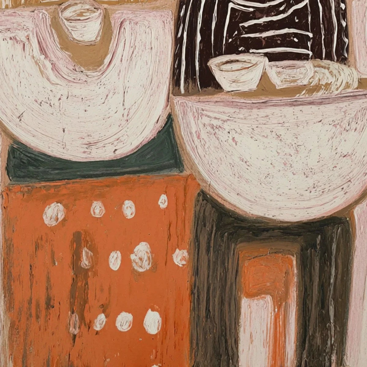 THE SHARING BOWL: Textured Wabi Sabi Painting of Shared Moments | rolled canvas, ready for custom framing