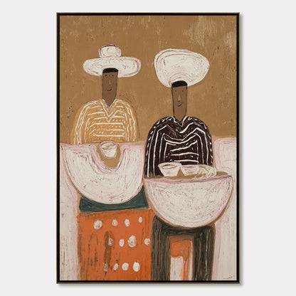 THE SHARING BOWL: Textured Wabi Sabi Painting of Shared Moments | hanging in living room, Abstract wall art