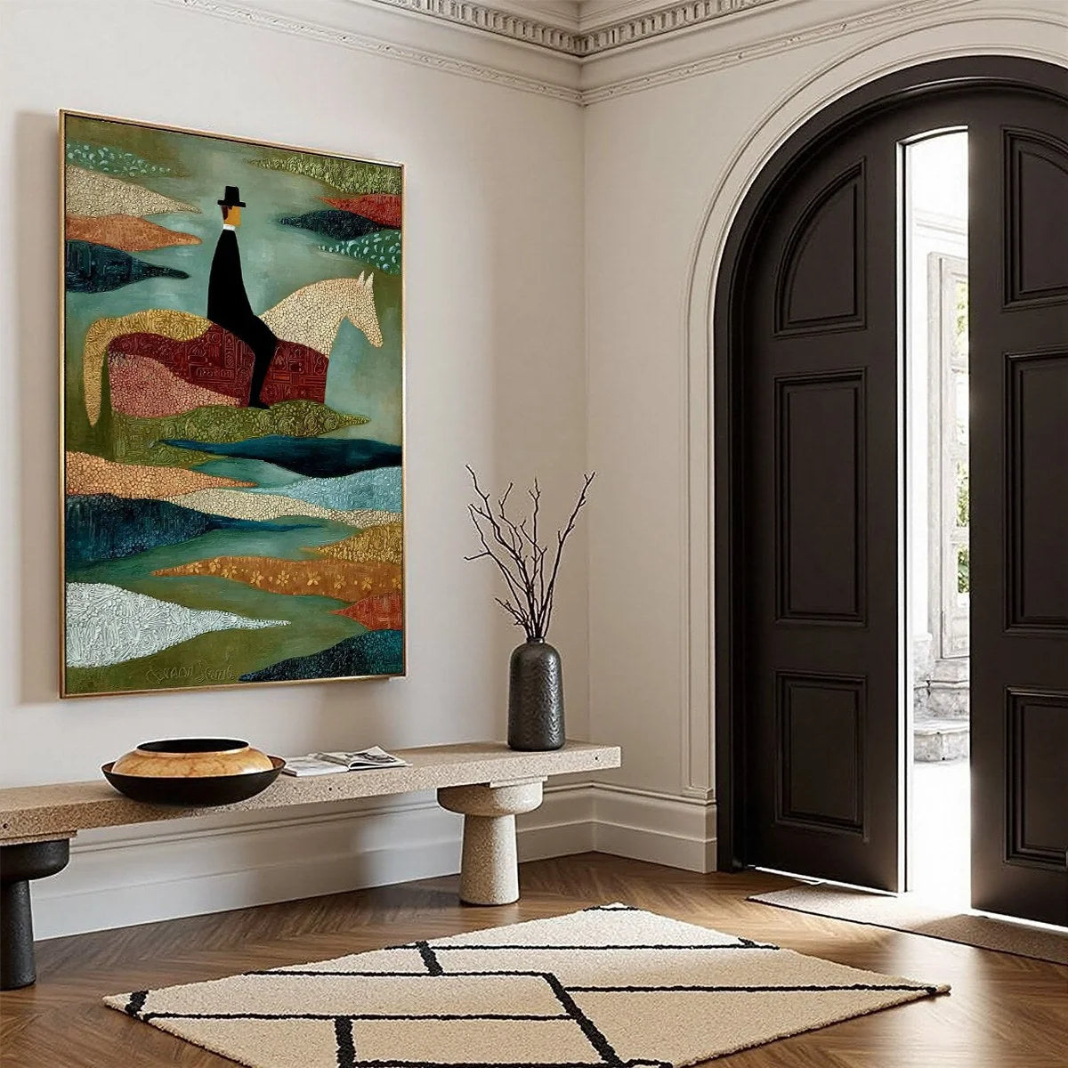 THE SOJOURNER: Textured Figurative Painting of a Rider on Horseback | multi-color palette, original oil on stretched canvas art