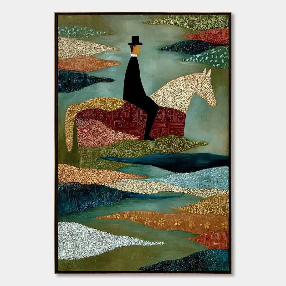 THE SOJOURNER: Textured Figurative Painting of a Rider on Horseback | hanging in living room, Figurative wall art
