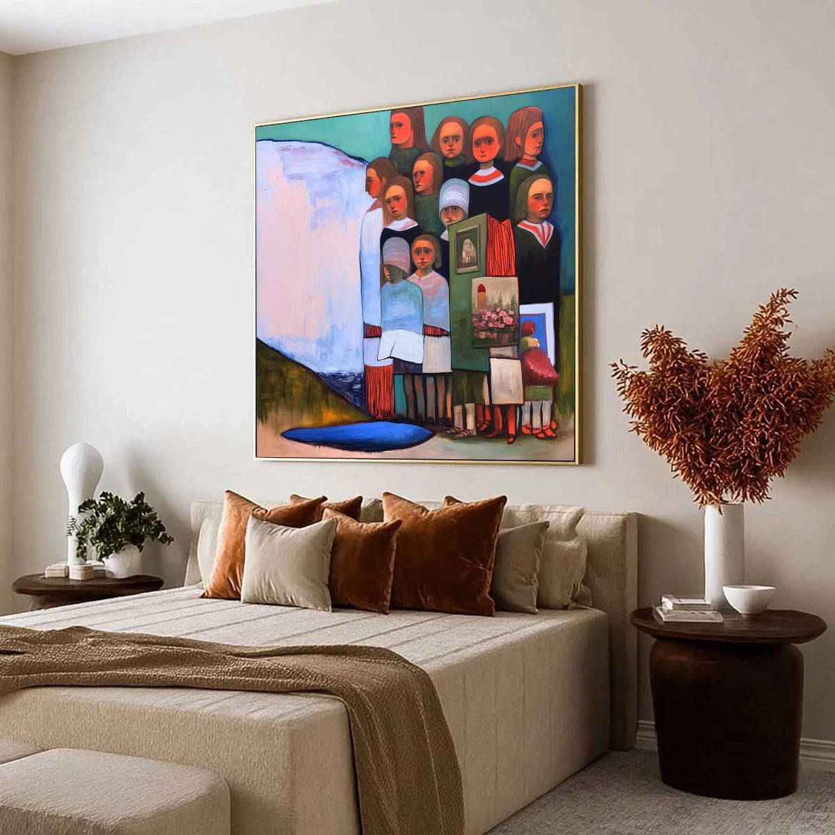 THE STORYKEEPERS: Colorful Figurative Painting of a Generational Gathering | Figurative mood, soft natural light studio shot