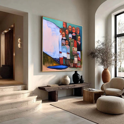 THE STORYKEEPERS: Colorful Figurative Painting of a Generational Gathering | multi-color palette, original oil on stretched canvas art