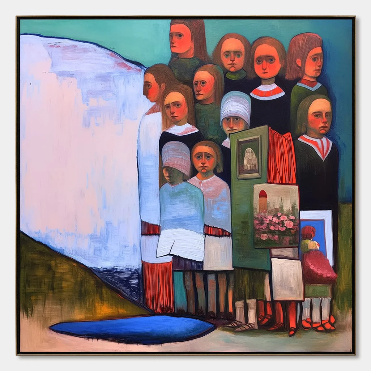 THE STORYKEEPERS: Colorful Figurative Painting of a Generational Gathering | hanging in living room, Figurative wall art