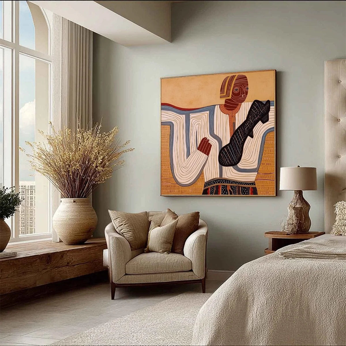 THE STORYTELLER: Abstract Figurative Portrait Painting with Earth Tones | multi-color palette, original oil on stretched canvas art