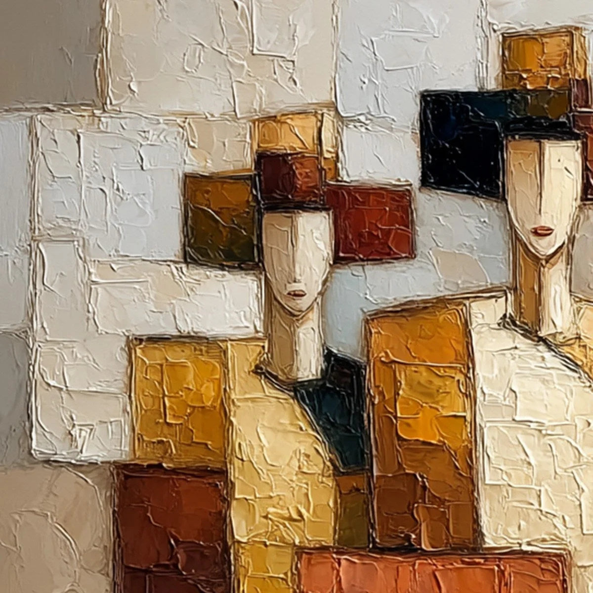 THE TRIAD: Textured Geometric Figurative Portrait Painting | rolled canvas, ready for custom framing