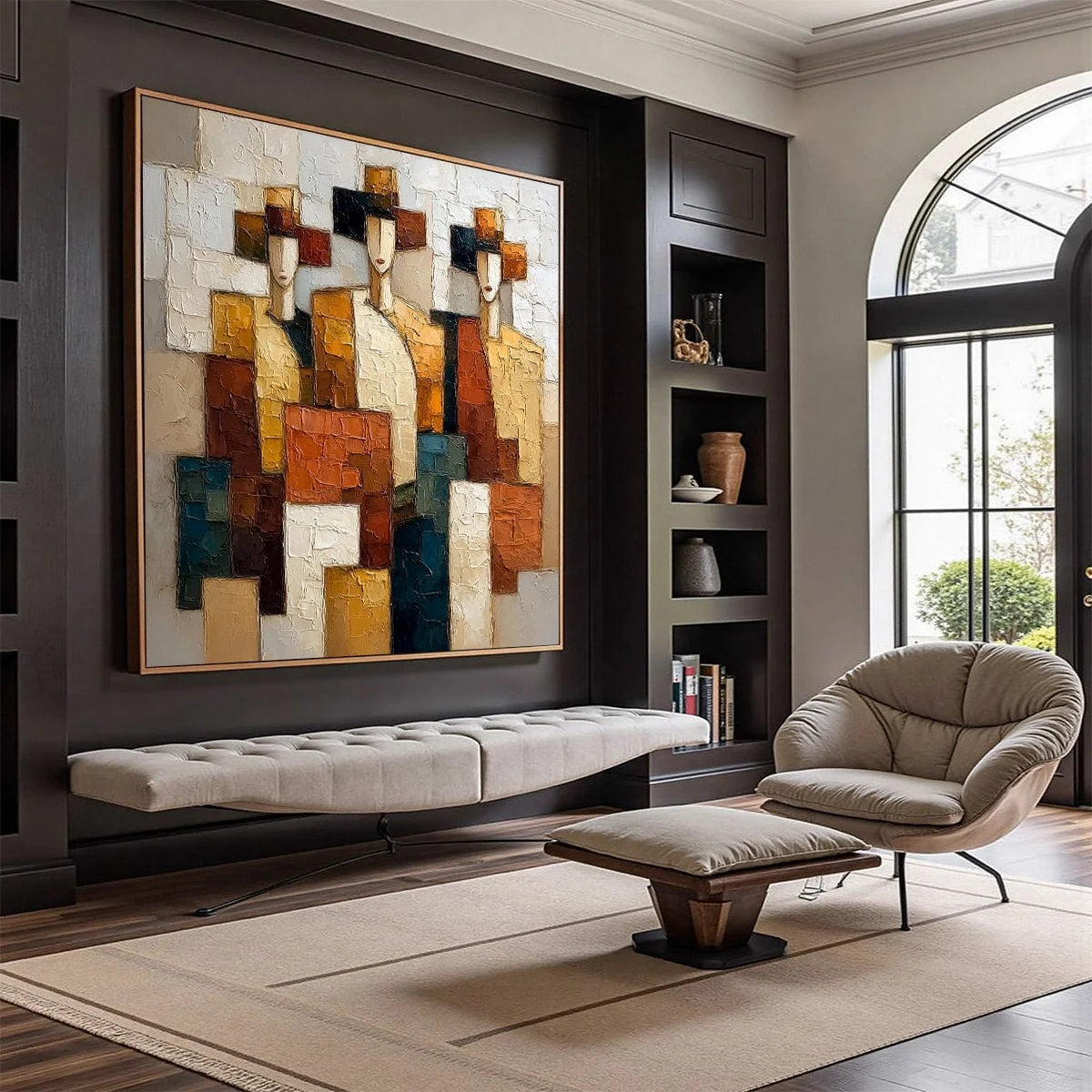 THE TRIAD: Textured Geometric Figurative Portrait Painting | Figurative mood, soft natural light studio shot